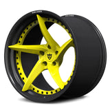 Showcase of the RV-DC35 CF custom wheel in Accelerated Yellow finish, designed for high-performance Corvette C8 ZR1 applications.