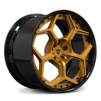 RV-DC491 custom forged 2-piece deep dish wheel with brushed gold spokes and gloss black barrel for Corvette builds