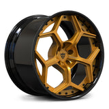 RV-DC491 custom forged 2-piece deep dish wheel with brushed gold spokes and gloss black barrel for Corvette builds