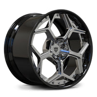 RV-DC491 custom forged 2-piece deep dish wheel with chrome spokes and gloss black barrel for Corvette builds