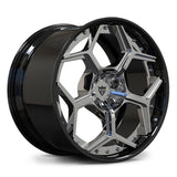 RV-DC491 custom forged 2-piece deep dish wheel with chrome spokes and gloss black barrel for Corvette builds