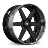 RV-DF14 black and chrome 6-lug forged wheel for a Ford F-150 build, featuring a six-spoke face, deep dish profile and exposed assembly hardware.
