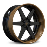RV-DF14 bronze and gloss black forged wheel for a Ford F-150 project, showing the six-spoke face, 6-lug hub and deep dish outer lip.
