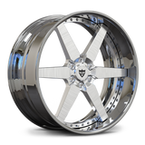 RV-DF14 chrome and brushed six-spoke wheel for a Ford F-150 application, highlighting the deep dish profile and rim hardware.