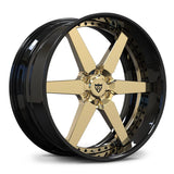 RV-DF14 frozen gold and gloss black six-spoke forged wheel for a Ford F-150 build, with a 6-lug hub and deep dish rim.
