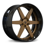 Angled RV-DF14 gloss bronze and black deep dish wheel for a Ford F-150 application, with a six-spoke forged face and multi-piece rim detail.