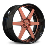 RV-DF14 polished rose gold and gloss black wheel for a Ford F-150 application, showing the six-spoke design, 6-lug layout and deep dish profile.