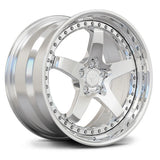 Classic Polished RV-DF15 2-piece forged wheel, showcasing the refined metal grain of 6061-T6 aerospace aluminum.
