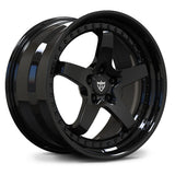 Stealth edition RV-DF15 2-piece forged wheel in full Gloss Black, engineered for aggressive muscle car stance.