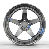 Direct face view of RV-DF15 5-spoke chrome wheel, precision CNC machined for optimal brake clearance and performance.