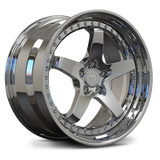 RV-DF15 custom 2-piece forged wheel in Mirror Chrome, classic 5-spoke step lip design for Ford Mustang Shelby GT500.