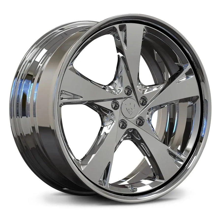 Side profile of RV-DG01 mirror chrome forged wheel, showcasing the signature Genesis G90 propeller design.