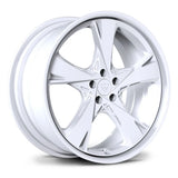 Custom White finish on RV-DG01 luxury forged wheels, tailored for specialized high-end color-matched vehicle projects.