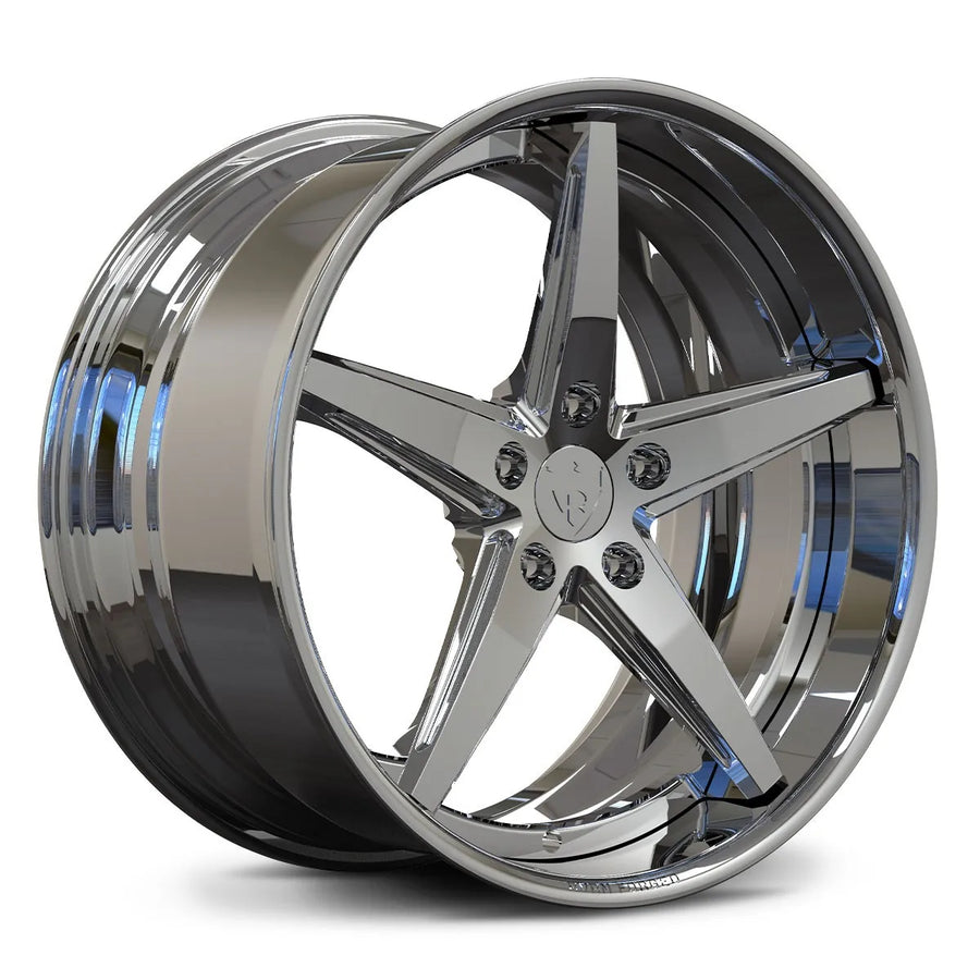 RV-DL01 chrome 5-spoke forged wheel with deep dish outer lip and mild concavity