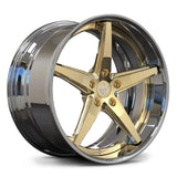 RV-DL01 chrome and frozen gold 5-spoke forged wheel with deep dish styling