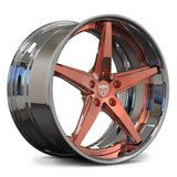 RV-DL01 chrome and rose gold 5-spoke forged wheel with mild concavity and deep dish profile