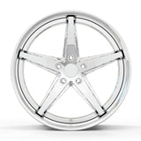 RV-DL01 polished 5-spoke forged wheel with deep dish profile and concealed hardware styling
