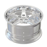 RV-DL01 polished 5-spoke deep dish forged wheel shown from an angled front view
