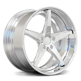 RV-DL01 polished 5-spoke forged wheel showing deep dish depth and concave face for performance cars.

