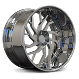 RV-DM01 custom 2-piece forged directional wheel in mirror chrome finish, featuring an aggressive deep dish design for Dodge Challenger.