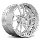 RV-DM02 custom forged wheel with a unique polished and brushed finish, featuring a deep concave directional design optimized for Ford Mustang fitment.