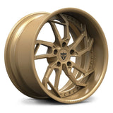 RV-DM02 exotic copper finish forged rim featuring a deep lip and directional turbine design, precision-machined from lightweight 6061-T6 forged aluminum.