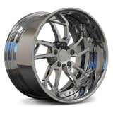 RV-DM02 high luster chrome deep dish forged wheel for high-end Mustang restorations, featuring a mirror-like finish and durable 6061-T6 forged construction.