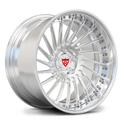 Mustang directional forged wheels with brushed clear multi-spoke design, RV-DN01 deep lip.