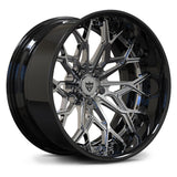 RV-DN02 forged 2-piece wheel with gloss black barrel and chrome multi-spoke face