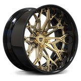 Forged RV-DN02 deep lip wheel featuring transparent gold multi-spoke finish