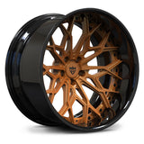RVRN RV-DN02 forged 2-piece deep lip multi spoke wheel with brushed copper spokes and gloss black barrel for Mustang and Acura fitments