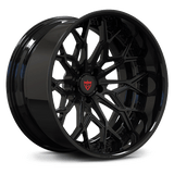 RV-DN02 gloss black forged 2-piece wheel with deep lip and aggressive multi-spoke design