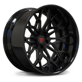 RV-DN02 gloss black forged 2-piece wheel with deep lip, deep concave and aggressive multi-spoke design