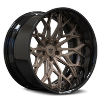 RVRN RV-DN02 forged 2-piece deep lip multi spoke wheel with matte bronze spokes and gloss black barrel for Mustang and Acura fitments