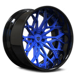 RVRN RV-DN02 forged 2-piece deep lip multi spoke wheel with metallic dark blue spokes and gloss black barrel for Mustang and Acura fitments