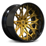 Forged RV-DN02 deep lip wheel featuring transparent gold multi-spoke finish