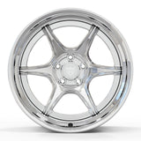 RV-DN03 polished 5-lug six-spoke wheel front view for a Nissan 240SX S-chassis project