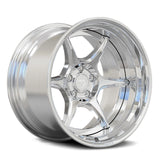 RV-DN03 polished two-piece wheel detail with a stepped lip and deep barrel for a 90s JDM performance car