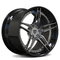 RV-DP03 gloss black 5-spoke face with polished chrome accents and exposed perimeter bolts