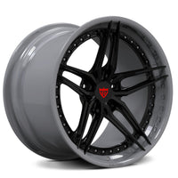 RV-DP03 dark gunmetal gray barrel with gloss black 5-spoke center and a red center cap badge