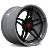 RV-DP03 dark gunmetal gray barrel with gloss black 5-spoke center and a red center cap badge