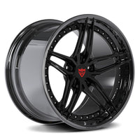 RV-DP03 transparent black 5-spoke face with a gloss black barrel and a red center cap badge