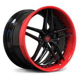 RV-DP03 Mercedes-AMG gloss black and red 3-piece forged wheel with deep dish 5-spoke face