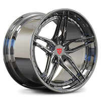 RV-DP03 dark chrome 5-spoke concave wheel with a red center cap badge