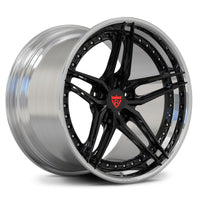 RV-DP03 gloss black 5-spoke center with a polished barrel and a red center cap badge