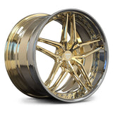 RV-DP03 Mercedes-AMG polished frozen gold and chrome 3-piece forged wheel with deep dish profile