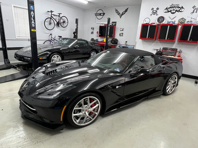 Close-up of chrome deep lip and barrel on forged wheel for Corvette C7 Z51, premium machining, design your own wheels