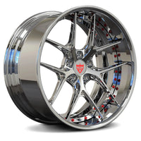 Classic Mirror Chrome RV-DR08 directional forged wheel, providing a timeless luxury look for Porsche platforms.