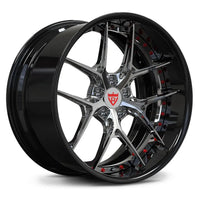High-contrast Black and Chrome RV-DR08 2-piece forged wheel, aggressive fitment for 2020 Porsche Cayenne.