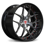 High-contrast Black and Chrome RV-DR08 2-piece forged wheel, aggressive fitment for 2020 Porsche Cayenne.